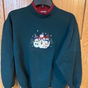 Green Snowman Embroidered Womens Sweatshirt